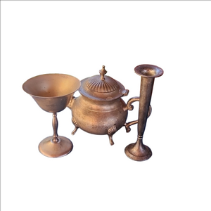 Vintage Brass Tea Pot Set‎ with Goblet and Bud Vase Decorative Ornate